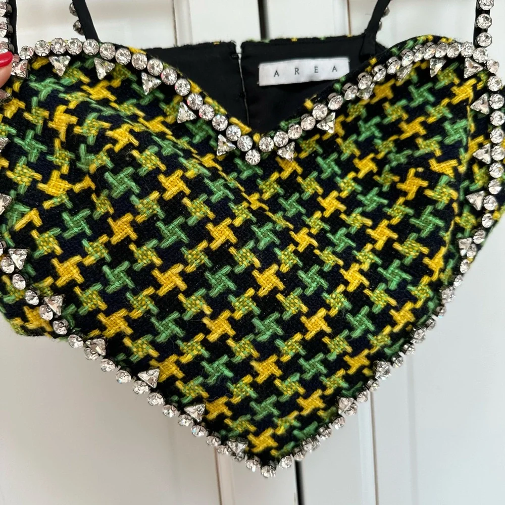 AREA NYC ✨GREEN TWEED CRYSTAL HEART TOP - Picture 8 of 15